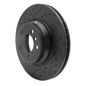 BMW 745Li Brake Rotor (1) - Front Left - R1 Concepts - Drilled & Slotted - Black - `02-`08